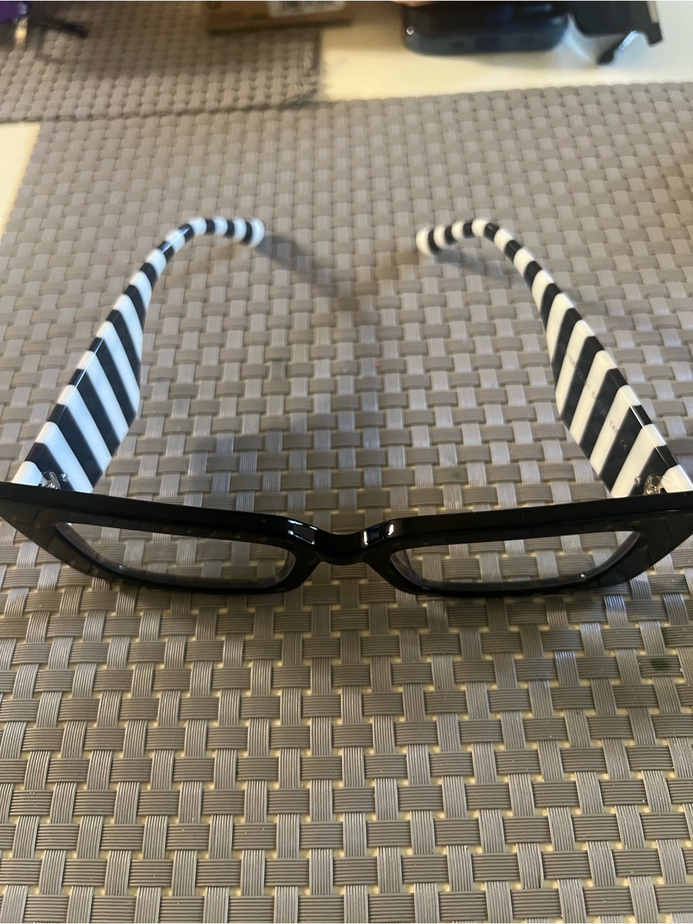 Woman Black Reading Glasses with Black & White Stripe Temples New